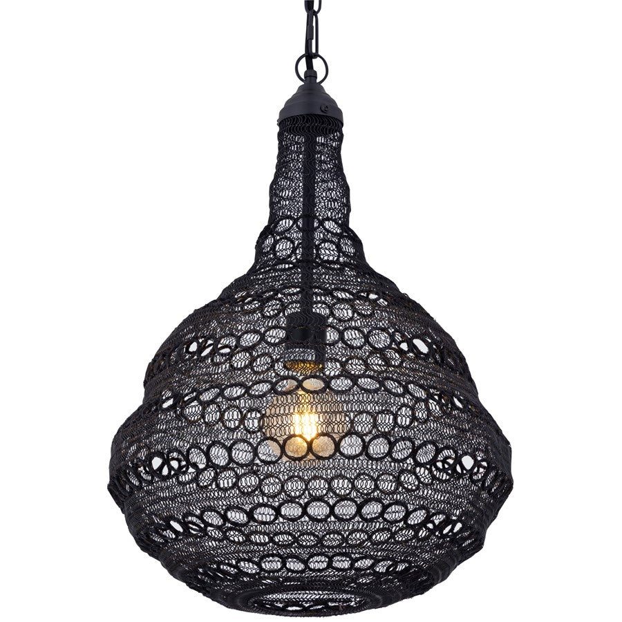 Canarm Agra 14.5in 1-Light Swag Pendant | Boho Modern Matte Black Metal | Dining Room & Kitchen Island | 14.5 x 14.5 x 7 in | Model IPL2178B01BK