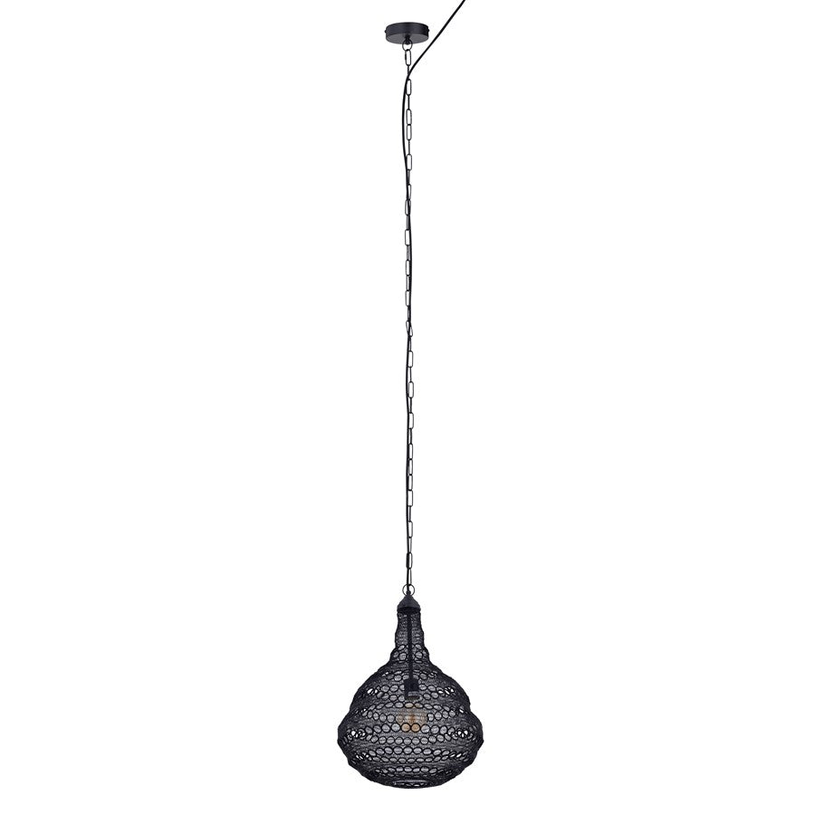 Canarm Agra 14.5in 1-Light Swag Pendant | Boho Modern Matte Black Metal | Dining Room & Kitchen Island | 14.5 x 14.5 x 7 in | Model IPL2178B01BK