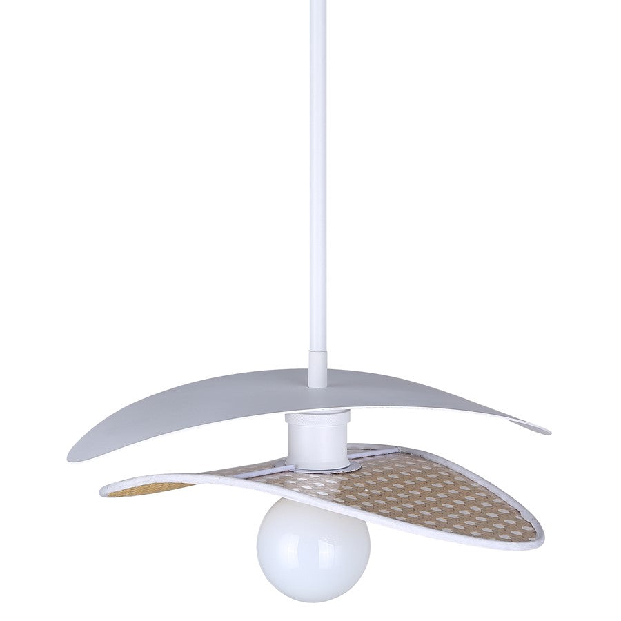 Canarm Elodie 13.75in 1-Light Pendant | Contemporary Matte White Steel & Rattan | Kitchen & Dining Room | Model IPL2181B01WHP