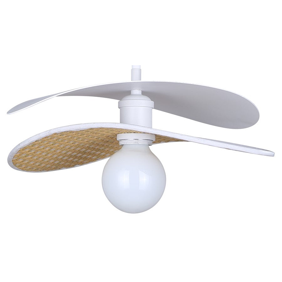 Canarm Elodie 13.75in 1-Light Pendant | Contemporary Matte White Steel & Rattan | Kitchen & Dining Room | Model IPL2181B01WHP