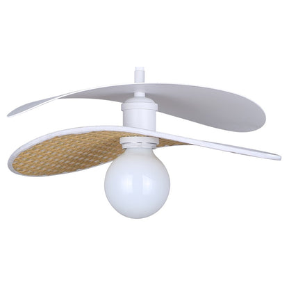 Canarm Elodie 13.75in 1-Light Pendant | Contemporary Matte White Steel & Rattan | Kitchen & Dining Room | Model IPL2181B01WHP