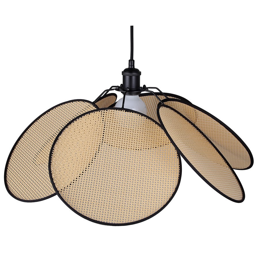 Canarm Madison 23.6in 1-Light Pendant | Modern Matte Black Steel & Rattan | Dining Room & Kitchen Island | Model IPL2182B01BKP