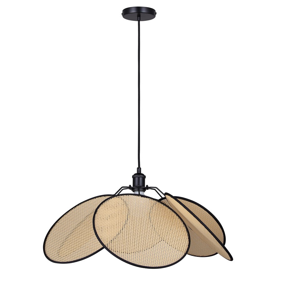 Canarm Madison 23.6in 1-Light Pendant | Modern Matte Black Steel & Rattan | Dining Room & Kitchen Island | Model IPL2182B01BKP