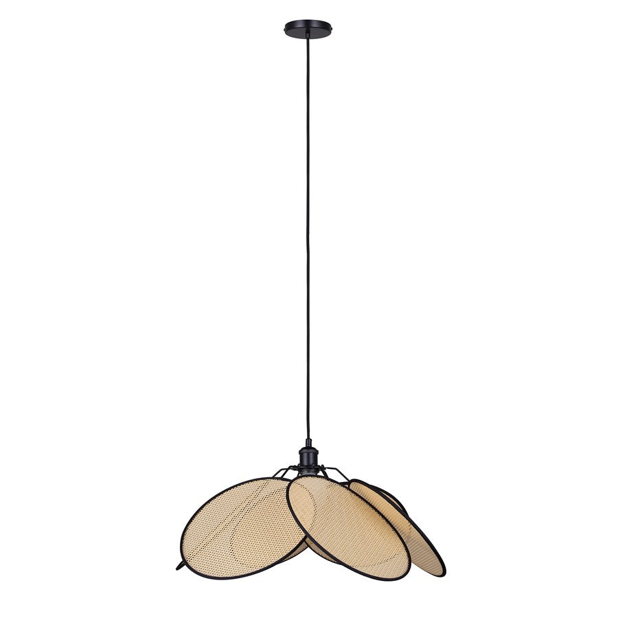 Canarm Madison 23.6in 1-Light Pendant | Modern Matte Black Steel & Rattan | Dining Room & Kitchen Island | Model IPL2182B01BKP