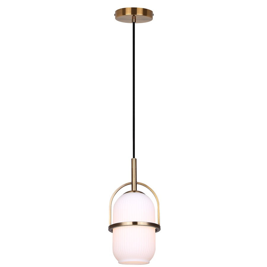 Canarm Eve 6in 1-Light Pendant | Modern Gold and Ribbed Opal Glass | Kitchen Island & Dining Room | 6 x 6 x 14.625 in | Model IPL2190B01GD