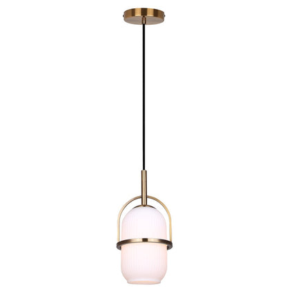 Canarm Eve 6in 1-Light Pendant | Modern Gold and Ribbed Opal Glass | Kitchen Island & Dining Room | 6 x 6 x 14.625 in | Model IPL2190B01GD