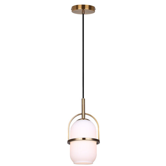 Canarm Eve 6in 1-Light Pendant | Modern Gold and Ribbed Opal Glass | Kitchen Island & Dining Room | 6 x 6 x 14.625 in | Model IPL2190B01GD