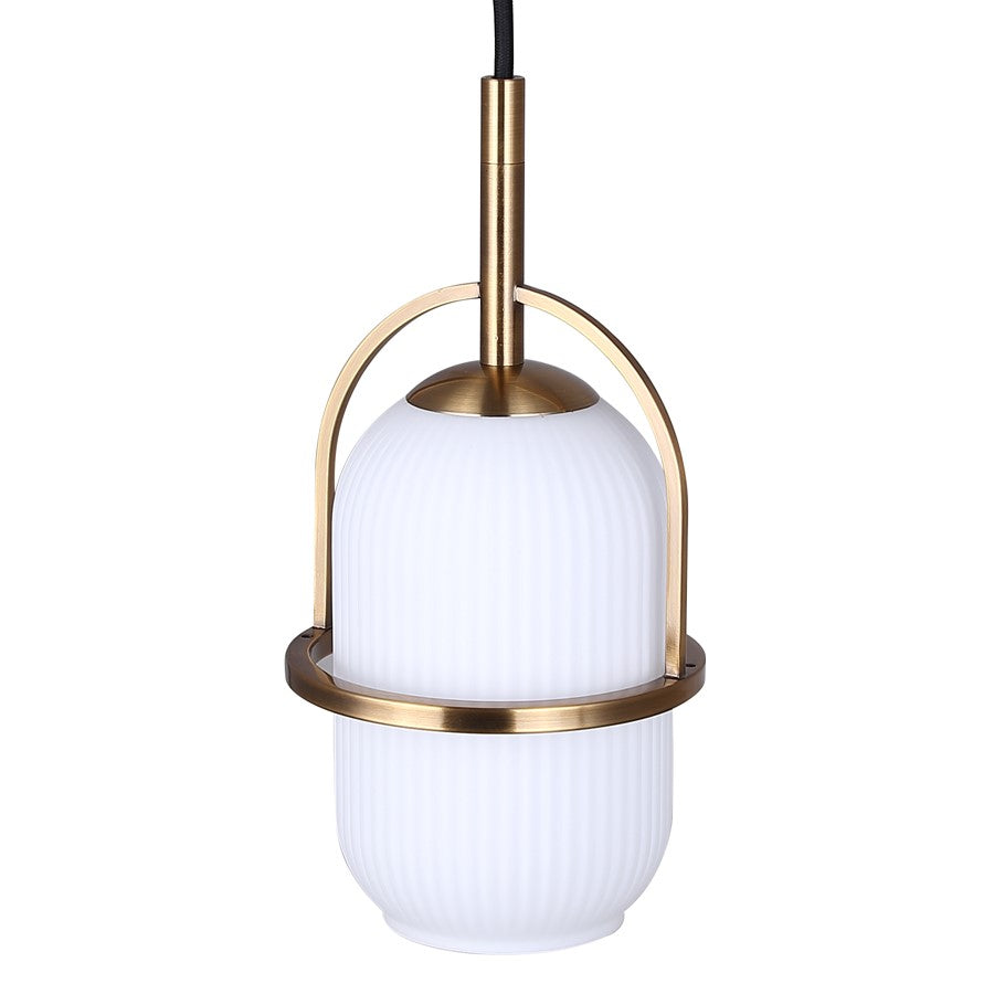 Canarm Eve 6in 1-Light Pendant | Modern Gold and Ribbed Opal Glass | Kitchen Island & Dining Room | 6 x 6 x 14.625 in | Model IPL2190B01GD