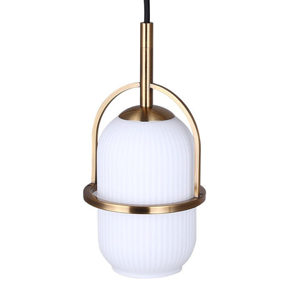 Canarm Eve 6in 1-Light Pendant | Modern Gold and Ribbed Opal Glass | Kitchen Island & Dining Room | 6 x 6 x 14.625 in | Model IPL2190B01GD