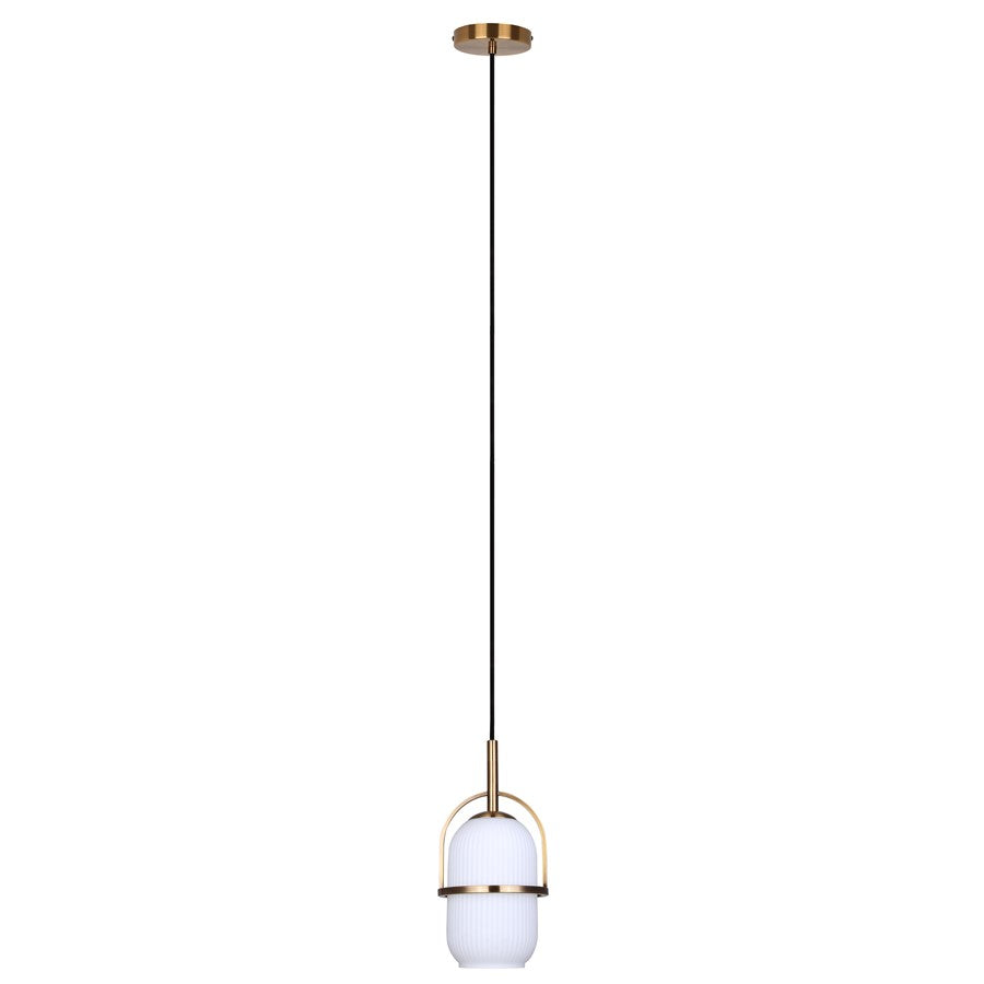 Canarm Eve 6in 1-Light Pendant | Modern Gold and Ribbed Opal Glass | Kitchen Island & Dining Room | 6 x 6 x 14.625 in | Model IPL2190B01GD