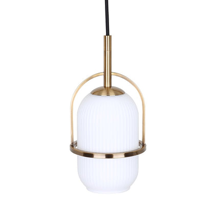 Canarm Eve 6in 1-Light Pendant | Modern Gold and Ribbed Opal Glass | Kitchen Island & Dining Room | 6 x 6 x 14.625 in | Model IPL2190B01GD