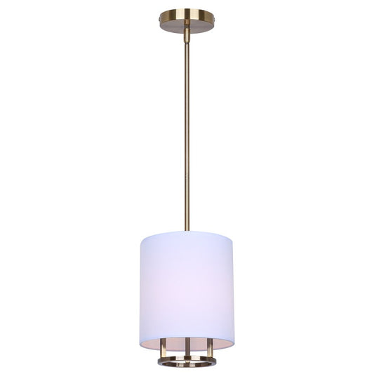 Canarm Bonnie 8in 1-Light Pendant | Modern Gold and White Fabric Shade | Kitchen Island & Dining Room | 8 x 8 x 13.75 in | Model IPL2191B01GD
