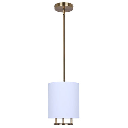 Canarm Bonnie 8in 1-Light Pendant | Modern Gold and White Fabric Shade | Kitchen Island & Dining Room | 8 x 8 x 13.75 in | Model IPL2191B01GD