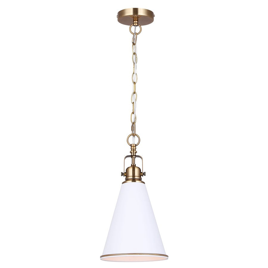 Canarm Ollie 7.5in 1-Light Pendant | Matte White and Gold Steel | Kitchen Island & Dining Room | 7.5 x 7.5 x 18.5 in | Model IPL2195B01WHG