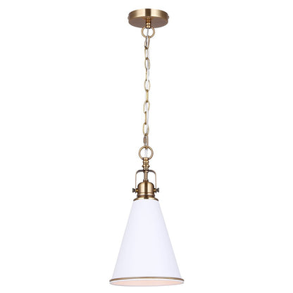Canarm Ollie 7.5in 1-Light Pendant | Matte White and Gold Steel | Kitchen Island & Dining Room | 7.5 x 7.5 x 18.5 in | Model IPL2195B01WHG