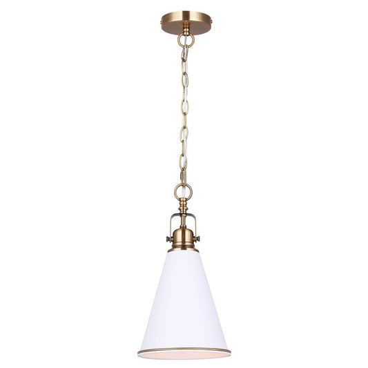Canarm Ollie 7.5in 1-Light Pendant | Matte White and Gold Steel | Kitchen Island & Dining Room | 7.5 x 7.5 x 18.5 in | Model IPL2195B01WHG