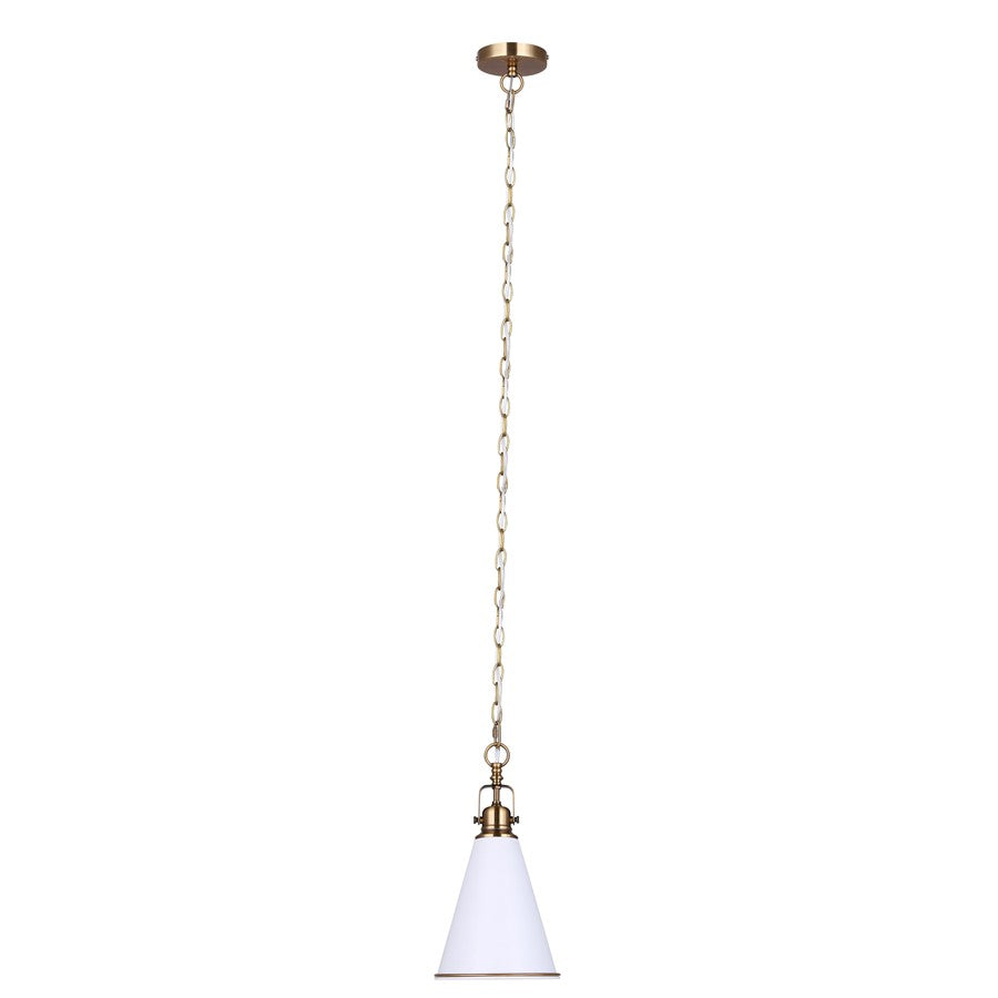 Canarm Ollie 7.5in 1-Light Pendant | Matte White and Gold Steel | Kitchen Island & Dining Room | 7.5 x 7.5 x 18.5 in | Model IPL2195B01WHG