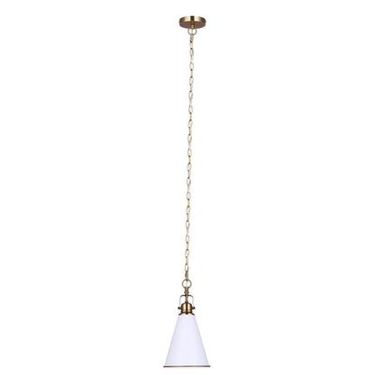 Canarm Ollie 7.5in 1-Light Pendant | Matte White and Gold Steel | Kitchen Island & Dining Room | 7.5 x 7.5 x 18.5 in | Model IPL2195B01WHG