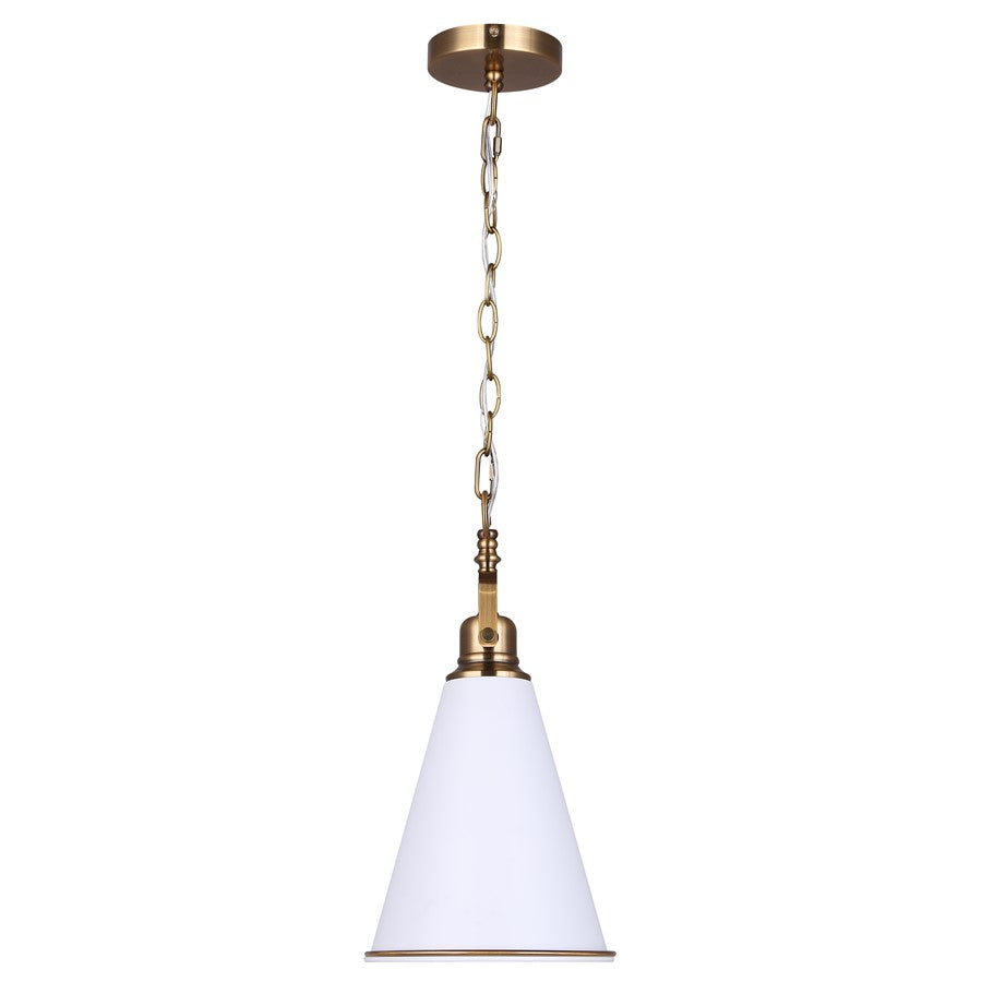 Canarm Ollie 7.5in 1-Light Pendant | Matte White and Gold Steel | Kitchen Island & Dining Room | 7.5 x 7.5 x 18.5 in | Model IPL2195B01WHG