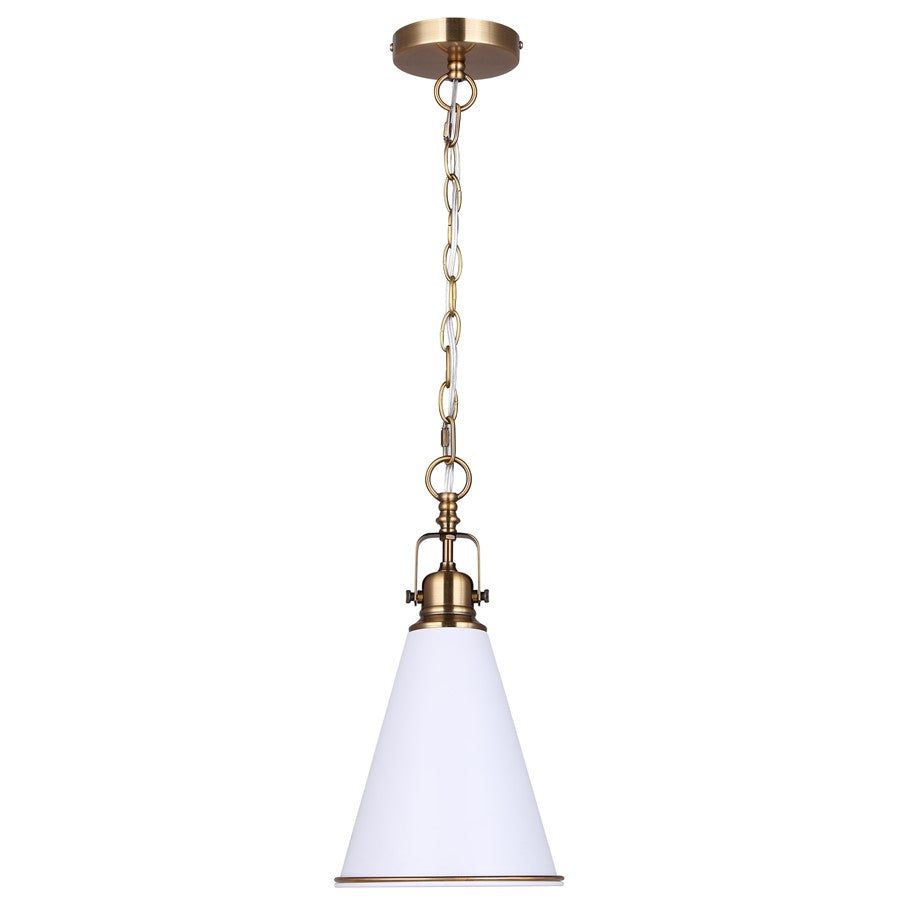 Canarm Ollie 7.5in 1-Light Pendant | Matte White and Gold Steel | Kitchen Island & Dining Room | 7.5 x 7.5 x 18.5 in | Model IPL2195B01WHG