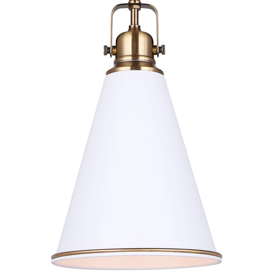 Canarm Ollie 7.5in 1-Light Pendant | Matte White and Gold Steel | Kitchen Island & Dining Room | 7.5 x 7.5 x 18.5 in | Model IPL2195B01WHG