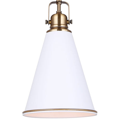 Canarm Ollie 7.5in 1-Light Pendant | Matte White and Gold Steel | Kitchen Island & Dining Room | 7.5 x 7.5 x 18.5 in | Model IPL2195B01WHG