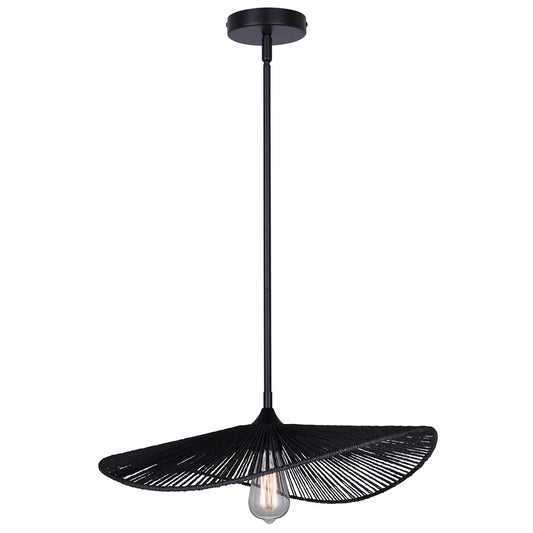 Canarm Georgia 20in 1-Light Pendant | Boho Black Woven Steel | Dining Room & Living Area | 20 x 20 x 9.375 in | Model IPL2208B01BK