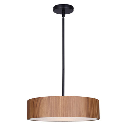 Canarm Dexter 16in 3-Light Pendant | Matte Black and Faux-Wood Drum Shade | Kitchen Island & Dining Room | Model IPL318A03BKW16