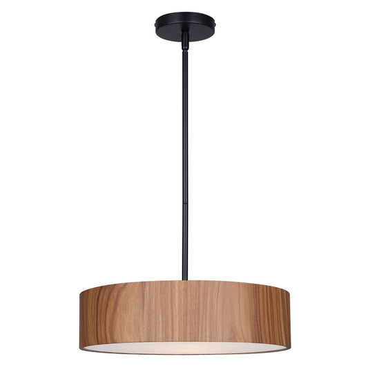 Canarm Dexter 16in 3-Light Pendant | Matte Black and Faux-Wood Drum Shade | Kitchen Island & Dining Room | Model IPL318A03BKW16