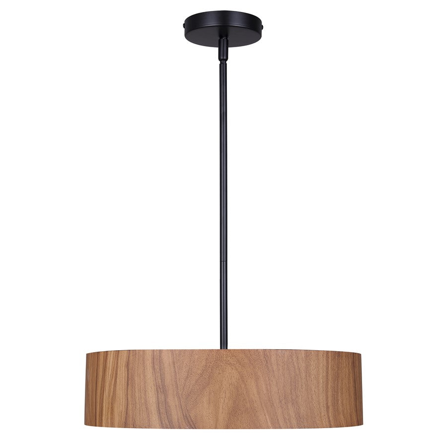 Canarm Dexter 16in 3-Light Pendant | Matte Black and Faux-Wood Drum Shade | Kitchen Island & Dining Room | Model IPL318A03BKW16