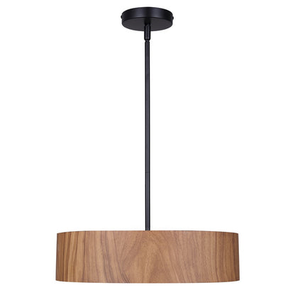 Canarm Dexter 16in 3-Light Pendant | Matte Black and Faux-Wood Drum Shade | Kitchen Island & Dining Room | Model IPL318A03BKW16