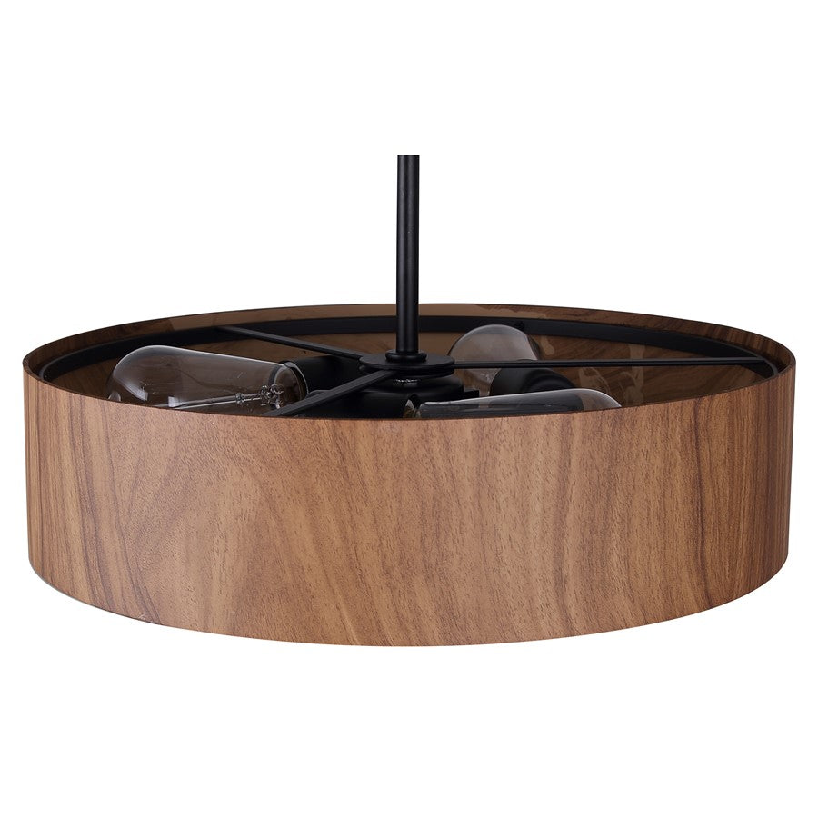 Canarm Dexter 16in 3-Light Pendant | Matte Black and Faux-Wood Drum Shade | Kitchen Island & Dining Room | Model IPL318A03BKW16
