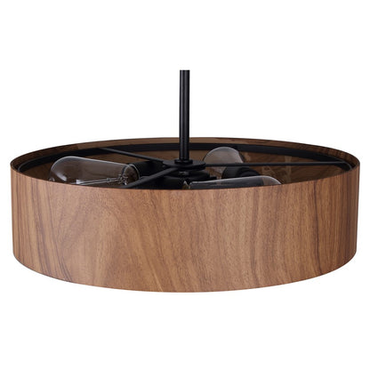 Canarm Dexter 16in 3-Light Pendant | Matte Black and Faux-Wood Drum Shade | Kitchen Island & Dining Room | Model IPL318A03BKW16