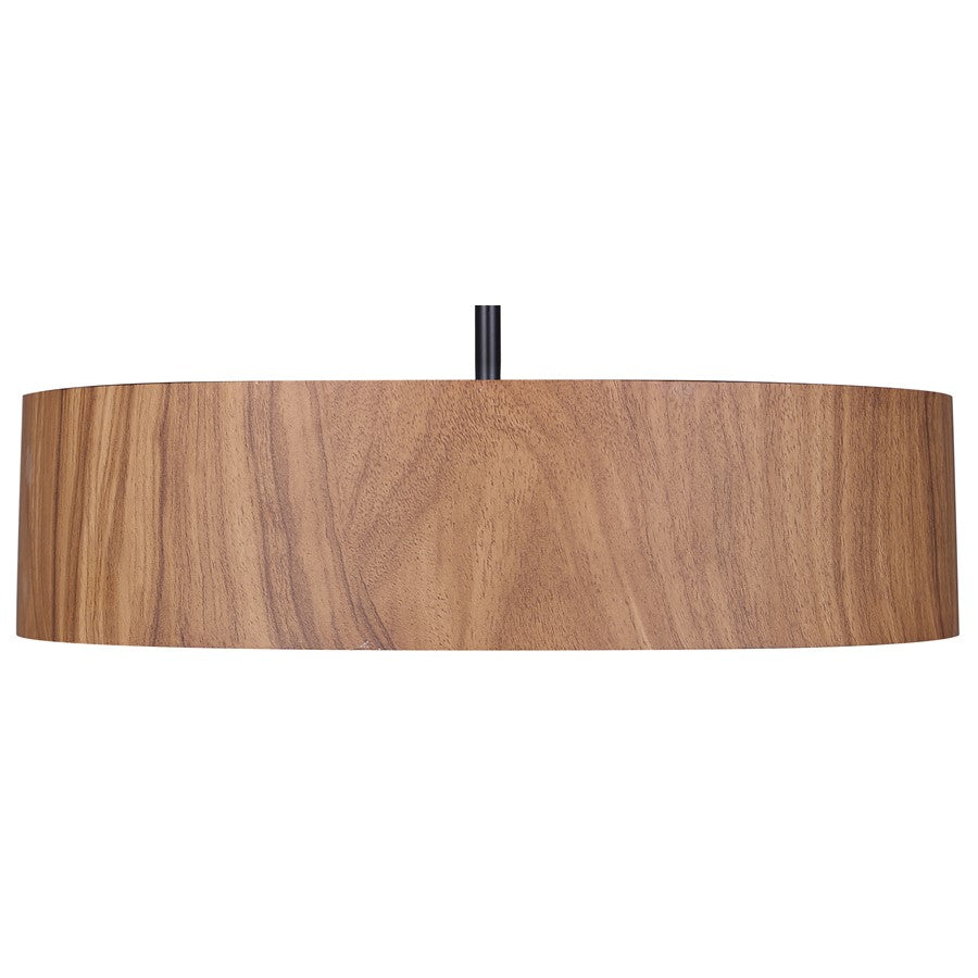 Canarm Dexter 16in 3-Light Pendant | Matte Black and Faux-Wood Drum Shade | Kitchen Island & Dining Room | Model IPL318A03BKW16