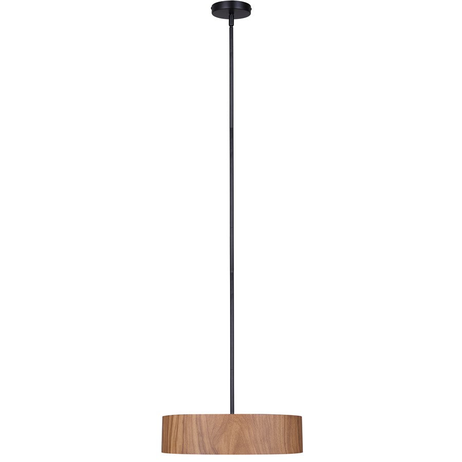 Canarm Dexter 16in 3-Light Pendant | Matte Black and Faux-Wood Drum Shade | Kitchen Island & Dining Room | Model IPL318A03BKW16