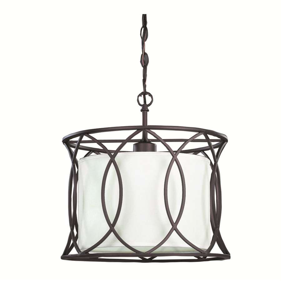 Canarm Monica 14in 1-Light Pendant | Oil Rubbed Bronze and Cream Fabric Shade | Entryway & Dining Room | 13.5 x 13.5 x 13.25 in | Model IPL320A01ORB14