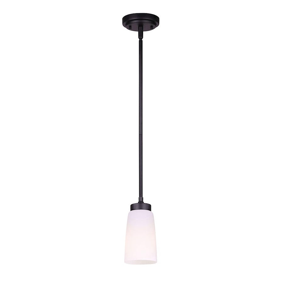 Canarm Portia 1-Light Pendant | Black Metal and Flat Opal Glass | Kitchen Island & Dining Room | 4.75 x 58.25 in | Model IPL326A01BK