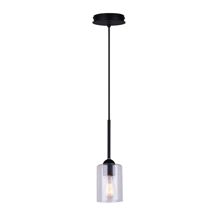 Canarm Hampton 1-Light Pendant | Matte Black Metal and Clear Glass | Kitchen Island & Dining Room | 5.12 x 60 in | Model IPL370A01BK-CL