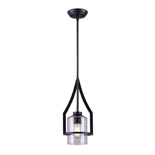 Canarm Warren 6.5in 1-Light Pendant | Industrial Matte Black and Clear Glass | Kitchen Island & Dining Room | Model IPL375A01BK7