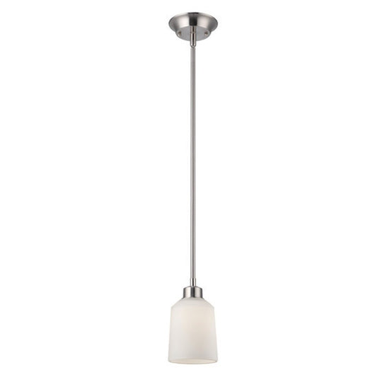Canarm Quincy 1-Light Pendant | Brushed Nickel and White Opal Glass | Kitchen Island & Dining Room | 4.75 x 4.75 x 58.5 in | Model IPL431A01BN