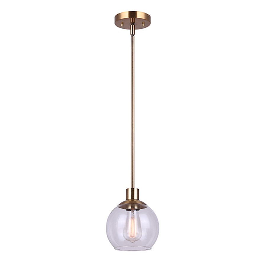Canarm Landry 7in 1-Light Pendant | Modern Gold Metal and Clear Glass | Kitchen Island & Dining Room | 7 x 7 x 17 in | Model IPL560B01GD