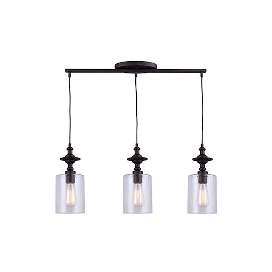 Canarm York 3-Light Pendant | Oil Rubbed Bronze and Clear Glass | Kitchen Island & Dining Room | 27 x 58 in | Model IPL586A03ORB