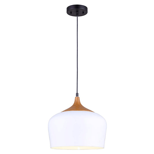 Canarm Raphael 12in 1-Light Pendant | White and Wood Look Shade | Kitchen Island & Dining Room | 11.75 x 60 in | Model IPL614A01WH