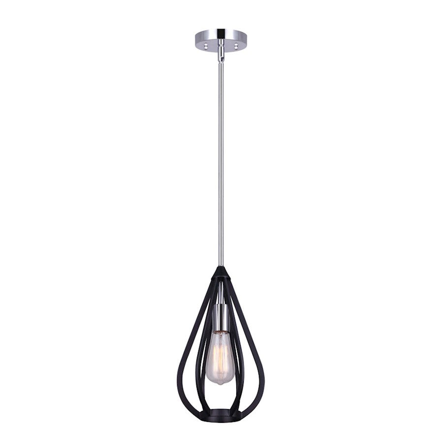Canarm Madison 7in 1-Light Pendant | Matte Black and Chrome Metal | Kitchen Island & Dining Room | 7 x 7 x 22 in | Model IPL641B01BKC