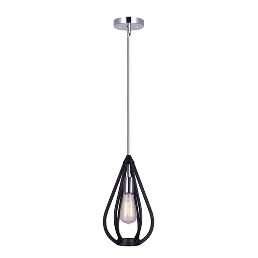 Canarm Madison 7in 1-Light Pendant | Matte Black and Chrome Metal | Kitchen Island & Dining Room | 7 x 7 x 22 in | Model IPL641B01BKC