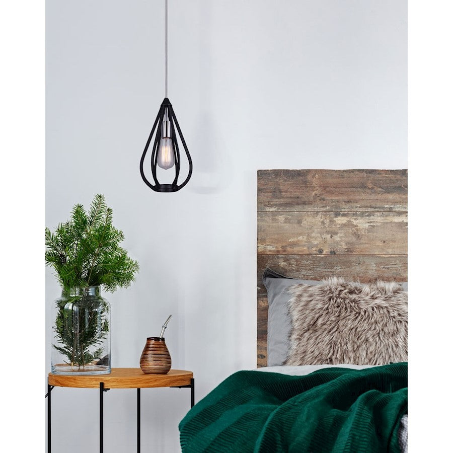 Canarm Madison 7in 1-Light Pendant | Matte Black and Chrome Metal | Kitchen Island & Dining Room | 7 x 7 x 22 in | Model IPL641B01BKC