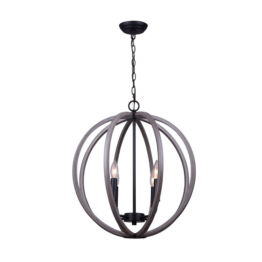 Canarm Armelle 20in 4-Light Pendant | Contemporary Black, Grey and Faux Wood | Dining Room & Living Room | 20 x 20 x 22 in | Model IPL673B04BKD20