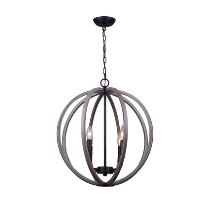 Canarm Armelle 20in 4-Light Pendant | Contemporary Black, Grey and Faux Wood | Dining Room & Living Room | 20 x 20 x 22 in | Model IPL673B04BKD20