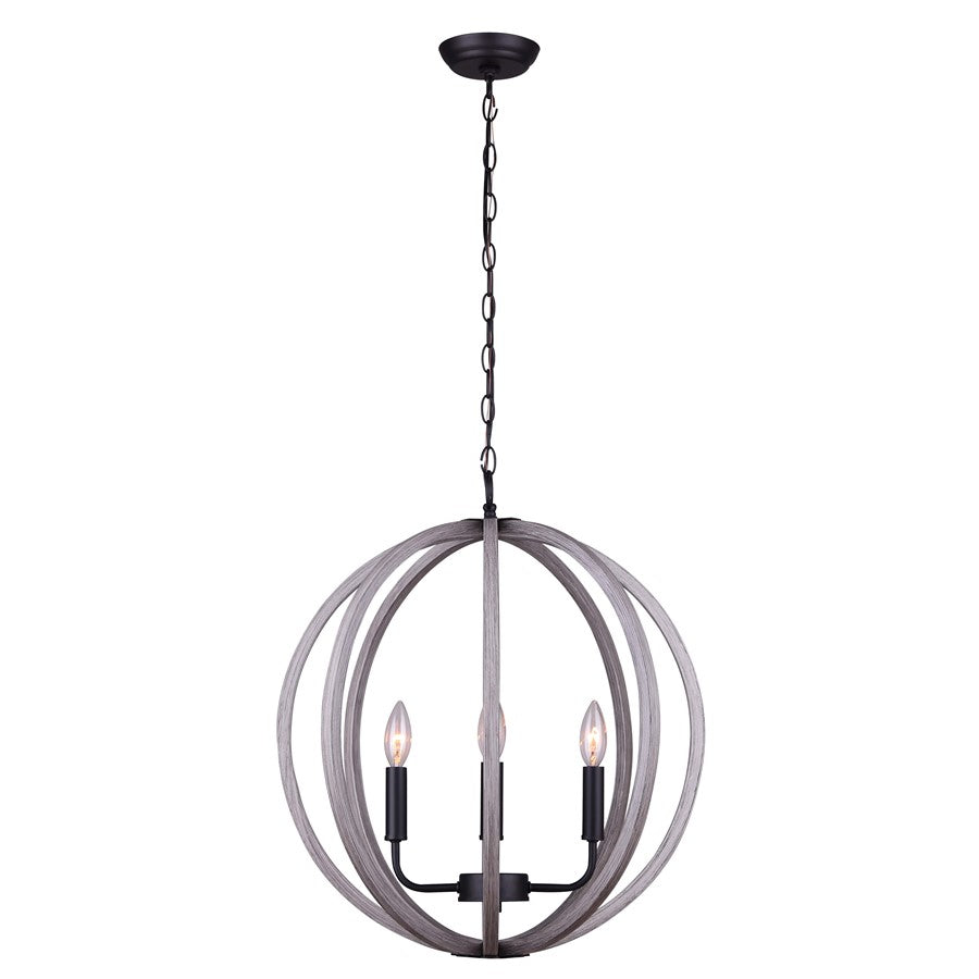 Canarm Armelle 20in 4-Light Pendant | Contemporary Black, Grey and Faux Wood | Dining Room & Living Room | 20 x 20 x 22 in | Model IPL673B04BKD20
