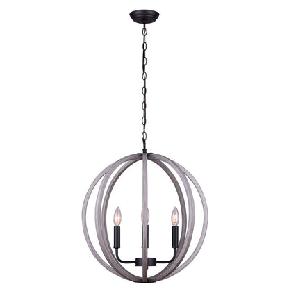 Canarm Armelle 20in 4-Light Pendant | Contemporary Black, Grey and Faux Wood | Dining Room & Living Room | 20 x 20 x 22 in | Model IPL673B04BKD20